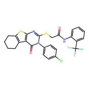 2-{[3-(4-chlorophenyl)-4-oxo-3,4,5,6,7,8-hexahydro[1]benzothieno[2,3-d]pyrimidin-2-yl]sulfanyl}-N-[2-(trifluoromethyl)phenyl]acetamide structure