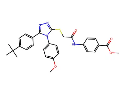 methyl 4-[({[5-(4-tert-butylphenyl)-4-(4-methoxyphenyl)-4H-1,2,4-triazol-3-yl]sulfanyl}acetyl)amino]benzoate structure