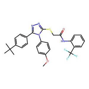 2-{[5-(4-tert-butylphenyl)-4-(4-methoxyphenyl)-4H-1,2,4-triazol-3-yl]sulfanyl}-N-[2-(trifluoromethyl)phenyl]acetamide structure