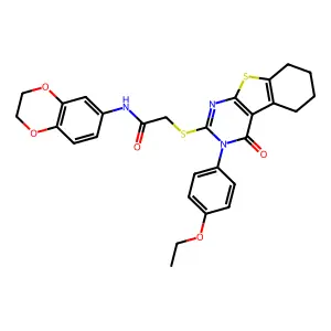N-(2,3-dihydro-1,4-benzodioxin-6-yl)-2-{[3-(4-ethoxyphenyl)-4-oxo-3,4,5,6,7,8-hexahydro[1]benzothieno[2,3-d]pyrimidin-2-yl]sulfanyl}acetamide structure
