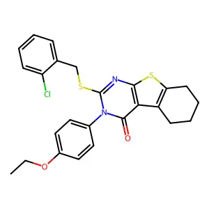 2-[(2-chlorobenzyl)sulfanyl]-3-(4-ethoxyphenyl)-5,6,7,8-tetrahydro[1]benzothieno[2,3-d]pyrimidin-4(3H)-one structure