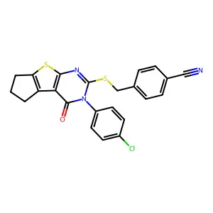 4-(((3-(4-chlorophenyl)-4-oxo-4,5,6,7-tetrahydro-3H-cyclopenta[4,5]thieno[2,3-d]pyrimidin-2-yl)thio)methyl)benzonitrile structure