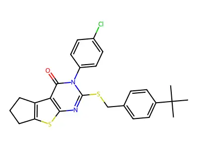 2-[(4-tert-butylbenzyl)sulfanyl]-3-(4-chlorophenyl)-3,5,6,7-tetrahydro-4H-cyclopenta[4,5]thieno[2,3-d]pyrimidin-4-one structure