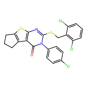 3-(4-chlorophenyl)-2-[(2,6-dichlorobenzyl)sulfanyl]-3,5,6,7-tetrahydro-4H-cyclopenta[4,5]thieno[2,3-d]pyrimidin-4-one structure