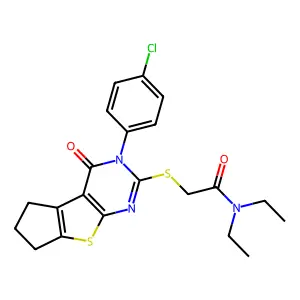 2-{[3-(4-chlorophenyl)-4-oxo-3,5,6,7-tetrahydro-4H-cyclopenta[4,5]thieno[2,3-d]pyrimidin-2-yl]sulfanyl}-N,N-diethylacetamide structure
