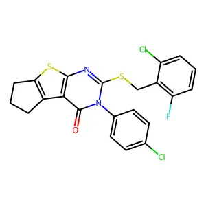 2-[(2-chloro-6-fluorobenzyl)sulfanyl]-3-(4-chlorophenyl)-3,5,6,7-tetrahydro-4H-cyclopenta[4,5]thieno[2,3-d]pyrimidin-4-one structure