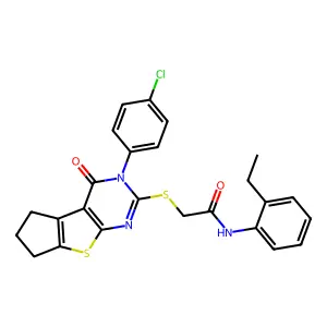 2-{[3-(4-chlorophenyl)-4-oxo-3,5,6,7-tetrahydro-4H-cyclopenta[4,5]thieno[2,3-d]pyrimidin-2-yl]sulfanyl}-N-(2-ethylphenyl)acetamide structure