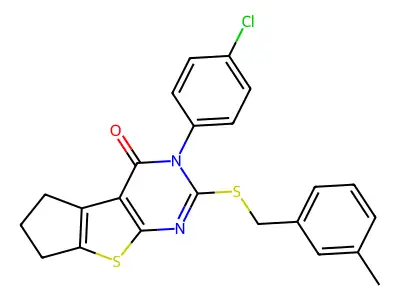3-(4-chlorophenyl)-2-[(3-methylbenzyl)sulfanyl]-3,5,6,7-tetrahydro-4H-cyclopenta[4,5]thieno[2,3-d]pyrimidin-4-one structure