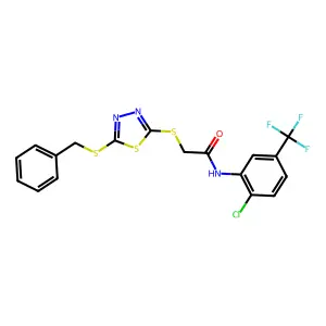 2-{[5-(benzylsulfanyl)-1,3,4-thiadiazol-2-yl]sulfanyl}-N-[2-chloro-5-(trifluoromethyl)phenyl]acetamide structure