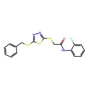 2-{[5-(benzylsulfanyl)-1,3,4-thiadiazol-2-yl]sulfanyl}-N-(2-fluorophenyl)acetamide structure