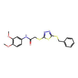 2-{[5-(benzylsulfanyl)-1,3,4-thiadiazol-2-yl]sulfanyl}-N-(3,4-dimethoxyphenyl)acetamide structure
