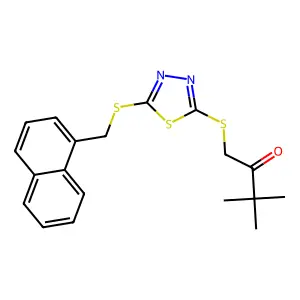 3,3-dimethyl-1-[[5-(naphthalen-1-ylmethylsulfanyl)-1,3,4-thiadiazol-2-yl]sulfanyl]butan-2-one structure