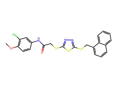 N-(3-chloro-4-methoxyphenyl)-2-({5-[(naphthalen-1-ylmethyl)sulfanyl]-1,3,4-thiadiazol-2-yl}sulfanyl)acetamide structure