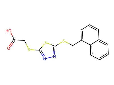 ({5-[(1-Naphthylmethyl)sulfanyl]-1,3,4-thiadiazol-2-yl}sulfanyl)acetic acid structure