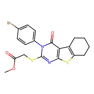 Methyl 2-{[4-(4-bromophenyl)-3-oxo-8-thia-4,6-diazatricyclo[7.4.0.0,2,7]trideca-1(9),2(7),5-trien-5-yl]sulfanyl}acetate structure