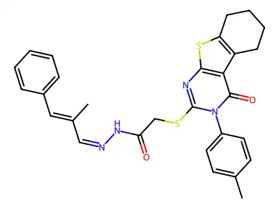 (E)-N'-((E)-2-methyl-3-phenylallylidene)-2-((4-oxo-3-(p-tolyl)-3,4,5,6,7,8-hexahydrobenzo[4,5]thieno[2,3-d]pyrimidin-2-yl)thio)acetohydrazide structure