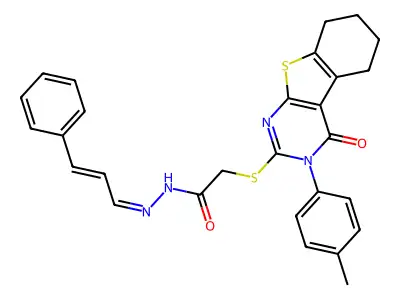 (E)-2-((4-oxo-3-(p-tolyl)-3,4,5,6,7,8-hexahydrobenzo[4,5]thieno[2,3-d]pyrimidin-2-yl)thio)-N'-((E)-3-phenylallylidene)acetohydrazide structure