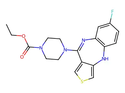 1-Piperazinecarboxylic acid, 4-(7-fluoro-4H-thieno(3,4-b)(1,5)benzodiazepin-10-yl)-, ethyl ester structure