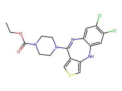 1-Piperazinecarboxylic acid, 4-(6,7-dichloro-4H-thieno(3,4-b)(1,5)benzodiazepin-10-yl)-, ethyl ester structure