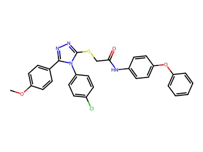 2-[4-(4-chlorophenyl)-5-(4-methoxyphenyl)(1,2,4-triazol-3-ylthio)]-N-(4-phenox yphenyl)acetamide structure
