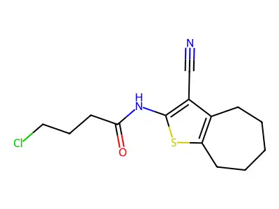 4-chloro-N-(3-cyano-5,6,7,8-tetrahydro-4H-cyclohepta[b]thiophen-2-yl)butanamide structure