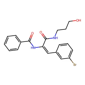 N-(2-(3-bromophenyl)-1-{[(3-hydroxypropyl)amino]carbonyl}vinyl)benzamide structure