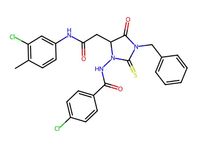 N-[3-benzyl-5-[2-(3-chloro-4-methylanilino)-2-oxoethyl]-4-oxo-2-sulfanylideneimidazolidin-1-yl]-4-chlorobenzamide structure