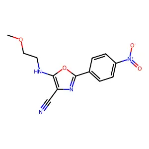 5-((2-Methoxyethyl)amino)-2-(4-nitrophenyl)oxazole-4-carbonitrile structure