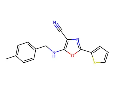 5-[(4-Methylphenyl)methylamino]-2-thiophen-2-yl-1,3-oxazole-4-carbonitrile structure
