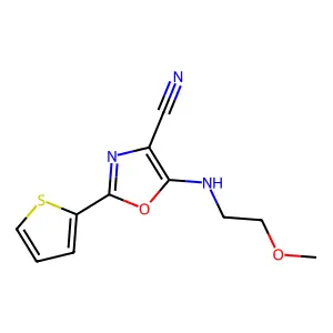 5-(2-Methoxyethylamino)-2-thiophen-2-yl-1,3-oxazole-4-carbonitrile structure