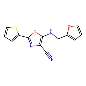 5-(Furan-2-ylmethylamino)-2-thiophen-2-yl-1,3-oxazole-4-carbonitrile structure