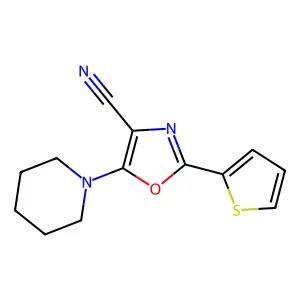 5-Piperidin-1-yl-2-thiophen-2-yl-1,3-oxazole-4-carbonitrile structure