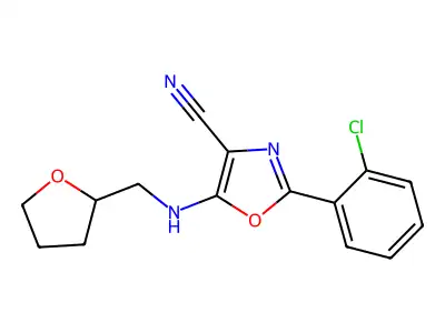 2-(2-Chlorophenyl)-5-(oxolan-2-ylmethylamino)-1,3-oxazole-4-carbonitrile structure