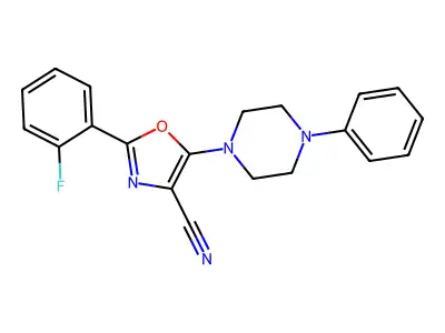 2-(2-Fluorophenyl)-5-(4-phenylpiperazin-1-yl)-1,3-oxazole-4-carbonitrile structure