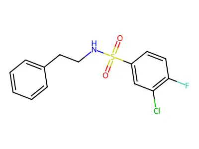 3-chloro-4-fluoro-N-phenethylbenzenesulfonamide structure