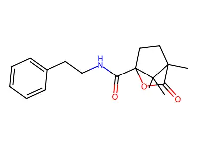 4,7,7-trimethyl-3-oxo-N-(2-phenylethyl)-2-oxabicyclo[2.2.1]heptane-1-carboxamide structure