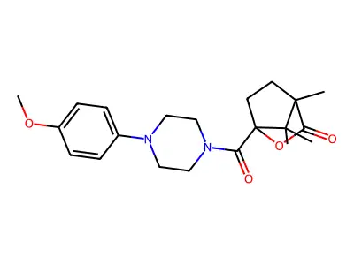 1-{[4-(4-methoxyphenyl)piperazin-1-yl]carbonyl}-4,7,7-trimethyl-2-oxabicyclo[2.2.1]heptan-3-one structure