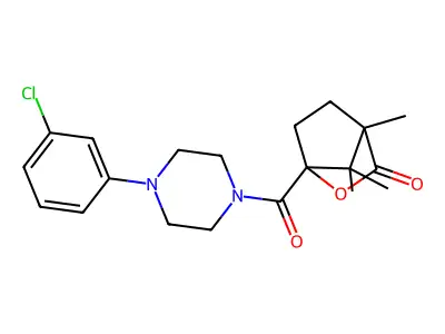 1-{[4-(3-chlorophenyl)piperazin-1-yl]carbonyl}-4,7,7-trimethyl-2-oxabicyclo[2.2.1]heptan-3-one structure