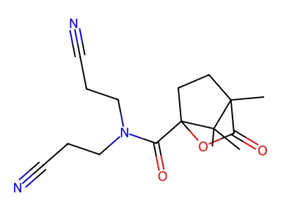 N,N-bis(2-cyanoethyl)-1,7,7-trimethyl-2-oxo-3-oxabicyclo[2.2.1]heptane-4-carboxamide structure