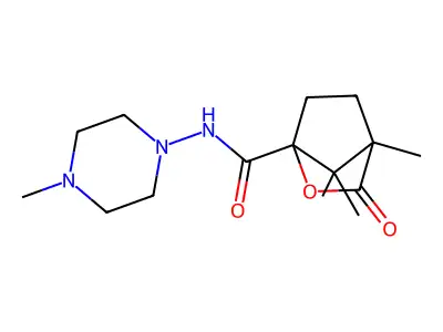 4,7,7-trimethyl-N-(4-methylpiperazin-1-yl)-3-oxo-2-oxabicyclo[2.2.1]heptane-1-carboxamide structure
