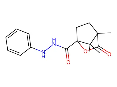 4,7,7-trimethyl-3-oxo-N'-phenyl-2-oxabicyclo[2.2.1]heptane-1-carbohydrazide structure