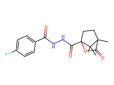 N'-[(4-fluorophenyl)carbonyl]-4,7,7-trimethyl-3-oxo-2-oxabicyclo[2.2.1]heptane-1-carbohydrazide structure