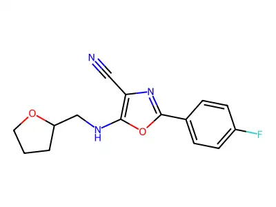 2-(4-Fluorophenyl)-5-(oxolan-2-ylmethylamino)-1,3-oxazole-4-carbonitrile structure