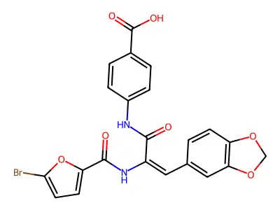 4-({3-(1,3-benzodioxol-5-yl)-2-[(5-bromo-2-furoyl)amino]acryloyl}amino)benzoic acid structure