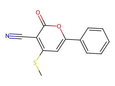 4-methylthio-2-oxo-6-phenylpyran-3-carbonitrile structure