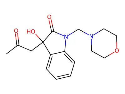 3-Hydroxy-1-(morpholin-4-ylmethyl)-3-(2-oxopropyl)indol-2-one structure