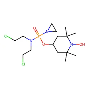 N-[aziridin-1-yl-(1-hydroxy-2,2,6,6-tetramethylpiperidin-4-yl)oxyphosphoryl]-2-chloro-N-(2-chloroethyl)ethanamine structure