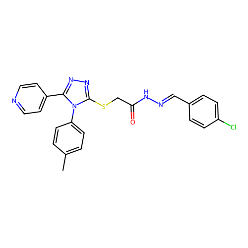 (E)-N'-(4-chlorobenzylidene)-2-((5-(pyridin-4-yl)-4-(p-tolyl)-4H-1,2,4-triazol-3-yl)thio)acetohydrazide structure