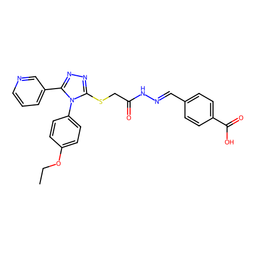 (E)-4-((2-(2-((4-(4-ethoxyphenyl)-5-(pyridin-3-yl)-4H-1,2,4-triazol-3-yl)thio)acetyl)hydrazono)methyl)benzoic acid structure