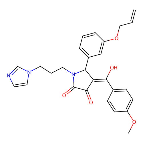 (4E)-4-[hydroxy-(4-methoxyphenyl)methylidene]-1-(3-imidazol-1-ylpropyl)-5-(3-prop-2-enoxyphenyl)pyrrolidine-2,3-dione structure